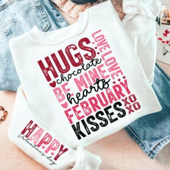 Hugs Kisses Valentine's Sweatshirt Sizes Small-XL Unisex Fit - Picture 1 of 1